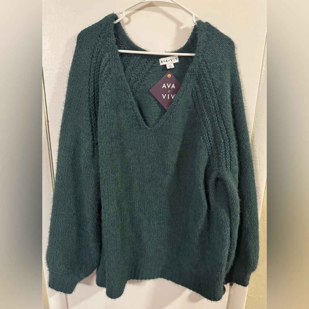 Ava & Viv Deep Green Sweater with Balloon Sleeves